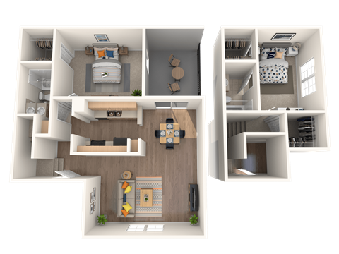 Floor plan for 2 beds, 2 baths, 1084 sqft